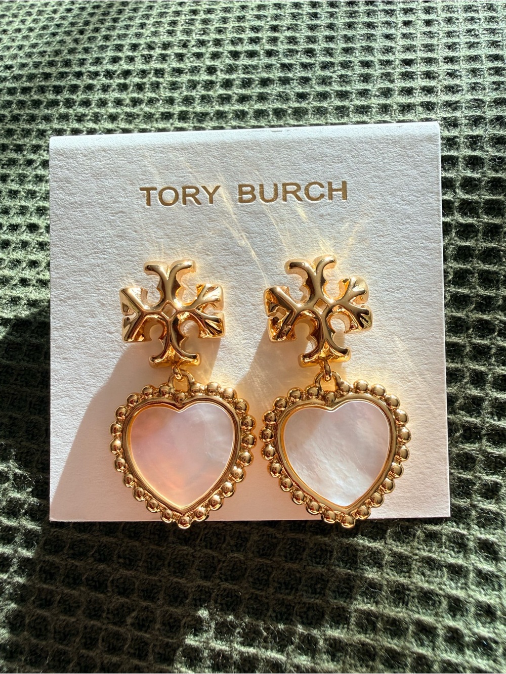 Tory Burch Roxanne Heart Drop Mother of Pearl Earrings